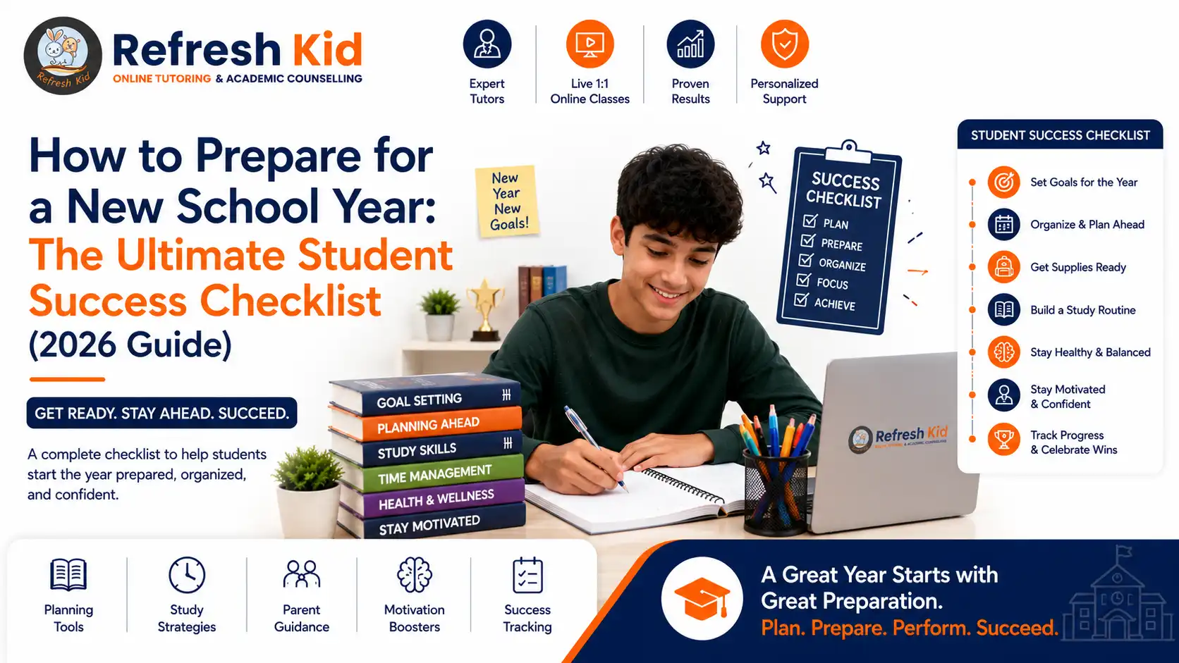 Student organizing school supplies and planning academic goals before the new school year
